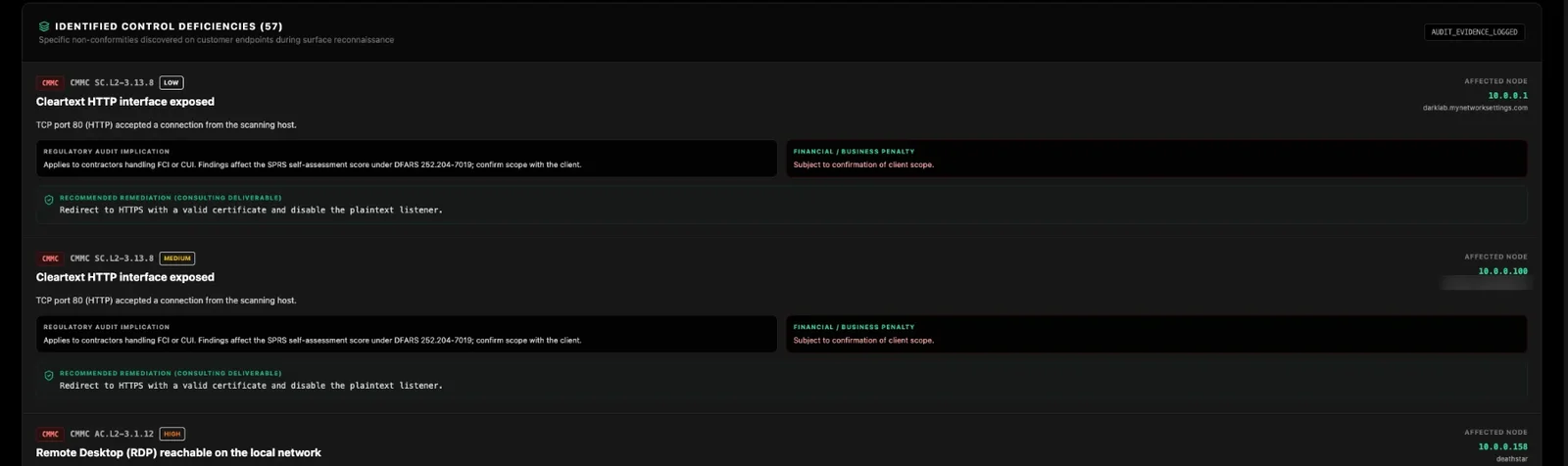 Citadel Audit control deficiencies screen