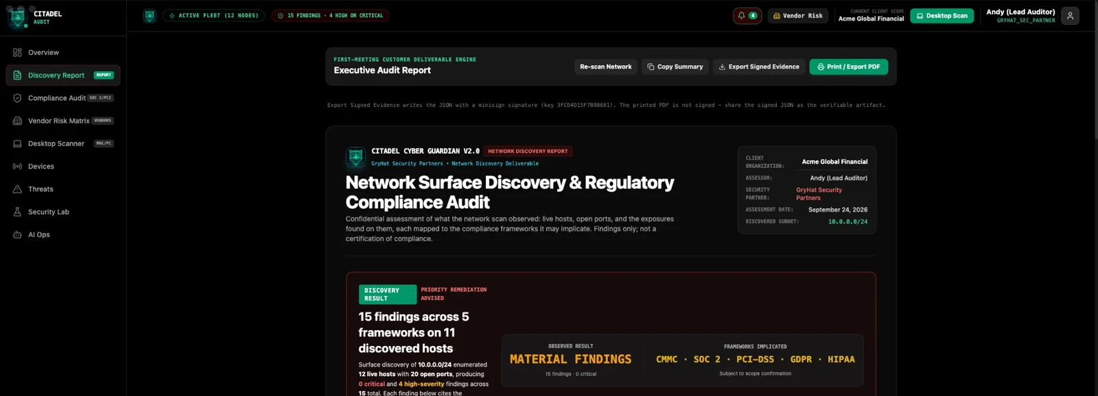 Citadel Audit executive audit report screen